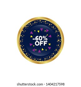 glossy button with term saying -60% off.