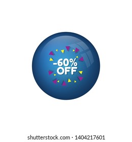 glossy button with term saying -60% off.