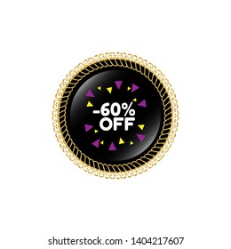 glossy button with term saying -60% off.