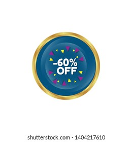 glossy button with term saying -60% off.
