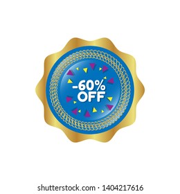 glossy button with term saying -60% off.