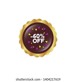 glossy button with term saying -60% off.