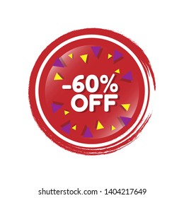glossy button with term saying -60% off.