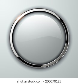 Glossy button, transparent with metallic elements, vector illustration.