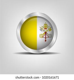Glossy button, Vatican icon silver glossy badge button with Vatican flag. vector EPS 10 illustration on white background.chrome button