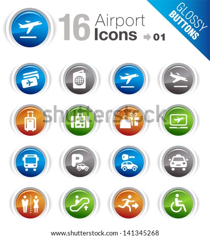 Glossy Buttons - Airport and Travel icons