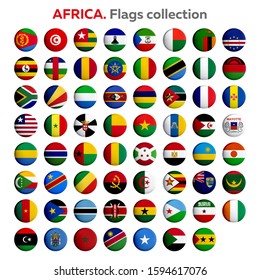 Glossy buttons of all the flags of Africa. 63 Vector Icons.
