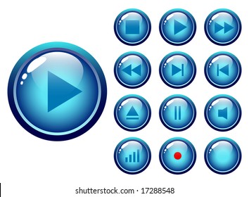 glossy buttons audio-video media controller - vector illustration