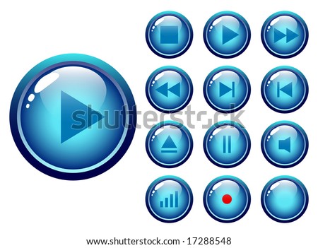 glossy buttons audio-video media controller - vector illustration