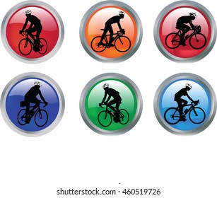 glossy buttons with bicyclists silhouette - vector