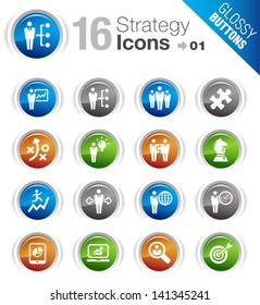 Glossy Buttons - Business strategy and management icons