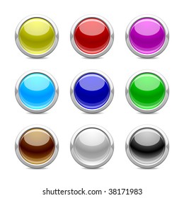 glossy buttons in different color on  white background