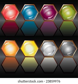 Glossy buttons in gold frame