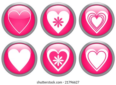 glossy buttons with hearts - vector image