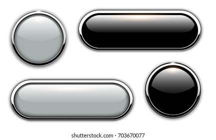 Glossy Black Buttons Metallic Chrome Elements Stock Vector (Royalty ...