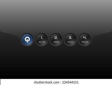 Glossy buttons on the black background. Blue layout of modern interface. Vector elements.