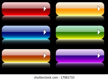 Glossy buttons on black. Vector illustration.