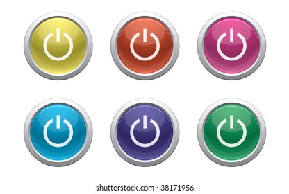 glossy buttons with power symbol on white