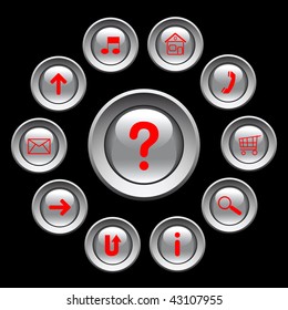 Glossy buttons with symbols. Vector set.