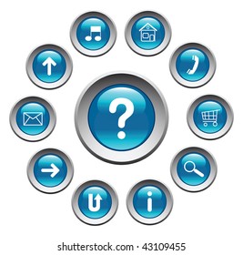 Glossy buttons with symbols. Vector set.