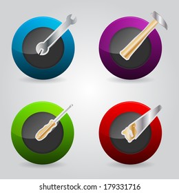 Glossy buttons for the web with tool icons