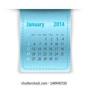 Glossy calendar for january 2014 on leather texture. Sundays first. Vector illustration