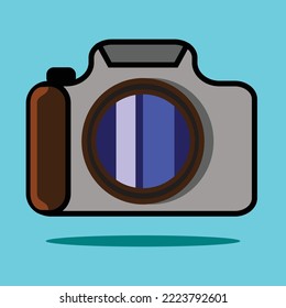 Glossy Camera icon vector on blue background
