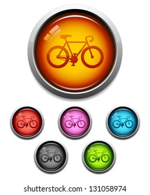 Glossy camping tent button icon set in 6 colors