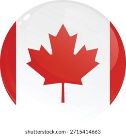 Botón de bandera canadiense brillante con hoja de arce rojo.