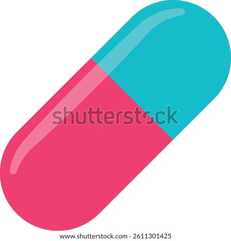 Glossy capsule-shaped pill with the left half in pink and the right half in blue, symbolizing healthcare, medication, or wellness in a clean and minimalist style