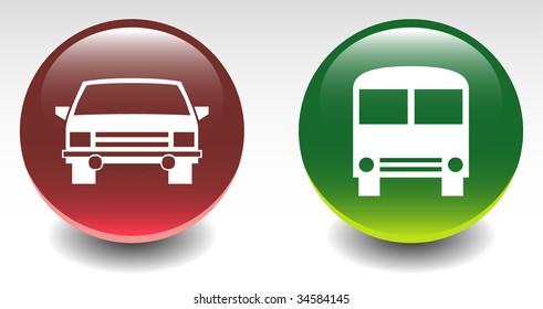 Glossy Car & Bus Sign Icons