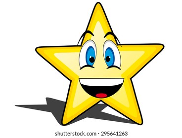 glossy cartoon star with smiley face, emoticon