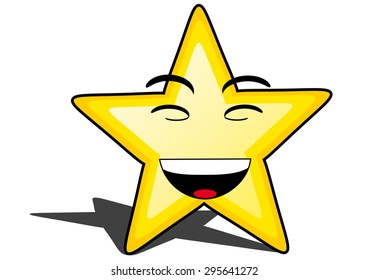 glossy cartoon star with smiley face, emoticon