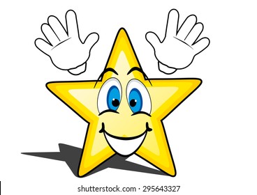 glossy cartoon star with smiley face, emoticon