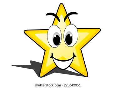 glossy cartoon star with smiley face, emoticon
