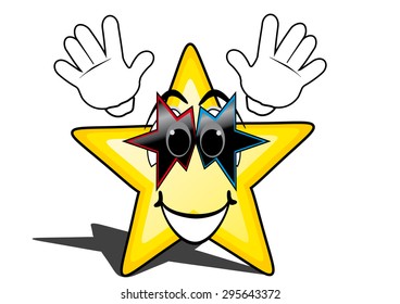 glossy cartoon star with smiley face, emoticon