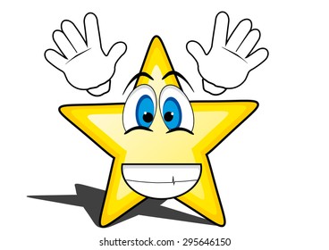 glossy cartoon star with smiley face, emoticon