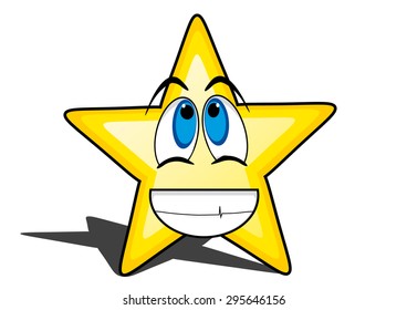 glossy cartoon star with smiley face, emoticon