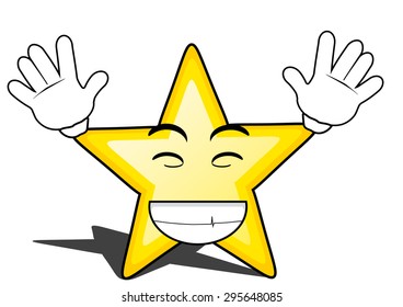 glossy cartoon star with smiley face, emoticon