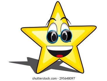 glossy cartoon star with smiley face, emoticon