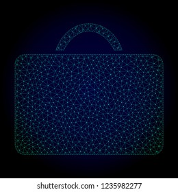 Glossy case polygonal illustration. Abstract mesh lines, triangles and points on dark background with case. Wire frame 2D mesh polygonal line network in vector format on a dark blue background.