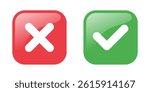 glossy check mark and cross icon vector. yes, no, True, False