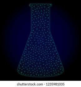 Glossy chemical retort polygonal illustration. Abstract mesh lines, triangles and points on dark background with chemical retort.