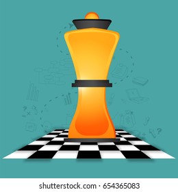 Glossy chess figure or piece on chessboard, infographic elements background for Business Strategy concept.