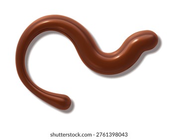 Glossy chocolate drizzle with melt cocoa syrup swirl and caramel glaze drip. Isolated 3d vector melted milk choco sauce in creamy liquid flow, brown splash and droplet, smooth sweet cacao candy squirt