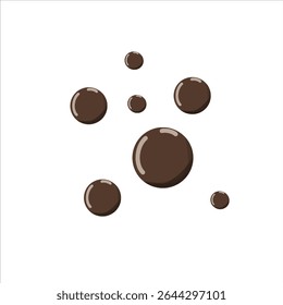 Glossy chocolate drops in isometric style on white background. Realistic vector design for dessert toppings, confectionery, or digital artwork.