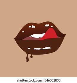 Glossy chocolate lips.