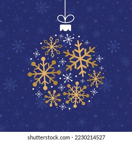 Glossy Christmas bauble made of snowflakes. Concept of a greeting card. Vector illustration