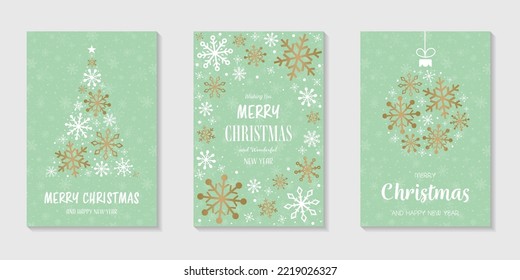 Glossy Christmas snowflakes. Design of a holiday greeting cards - set. Vector illustration