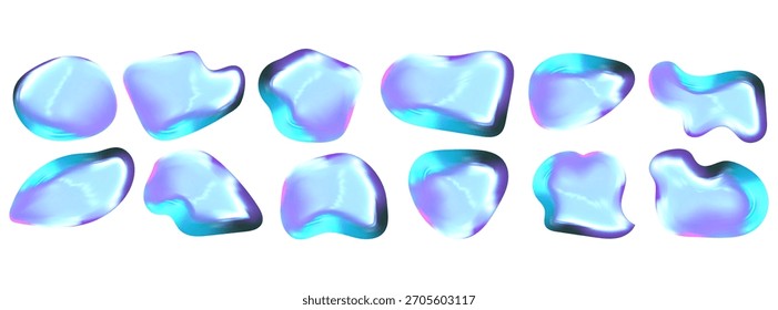Glossy chrome 3D blob with soft liquid light. Abstract Y2K metal form flows in shiny reflections and smooth 3D chrome liquid texture.